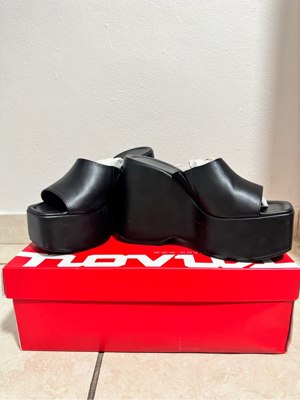 Black Platform Slide Wedges for Women - Sleek Open-Toe Slip-Ons